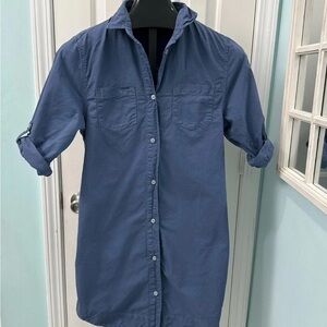 Fresh Produce Women's Size XS Blue 3/4 Sleeve Button Front Oxford Shirt Dress